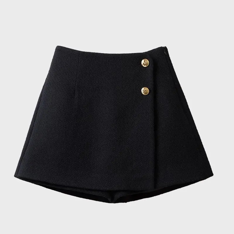 Women’s High-Waist Skort – Elegant A-Line Wrap Mini Skirt Shorts-Skirts-Black-S-Nausin
