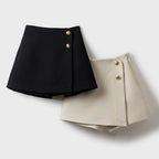 Women’s High-Waist Skort – Elegant A-Line Wrap Mini Skirt Shorts-Skirts-Beige-S-Nausin