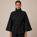 Belted Cape Coat with High Neck Relaxed Fit for Women 3