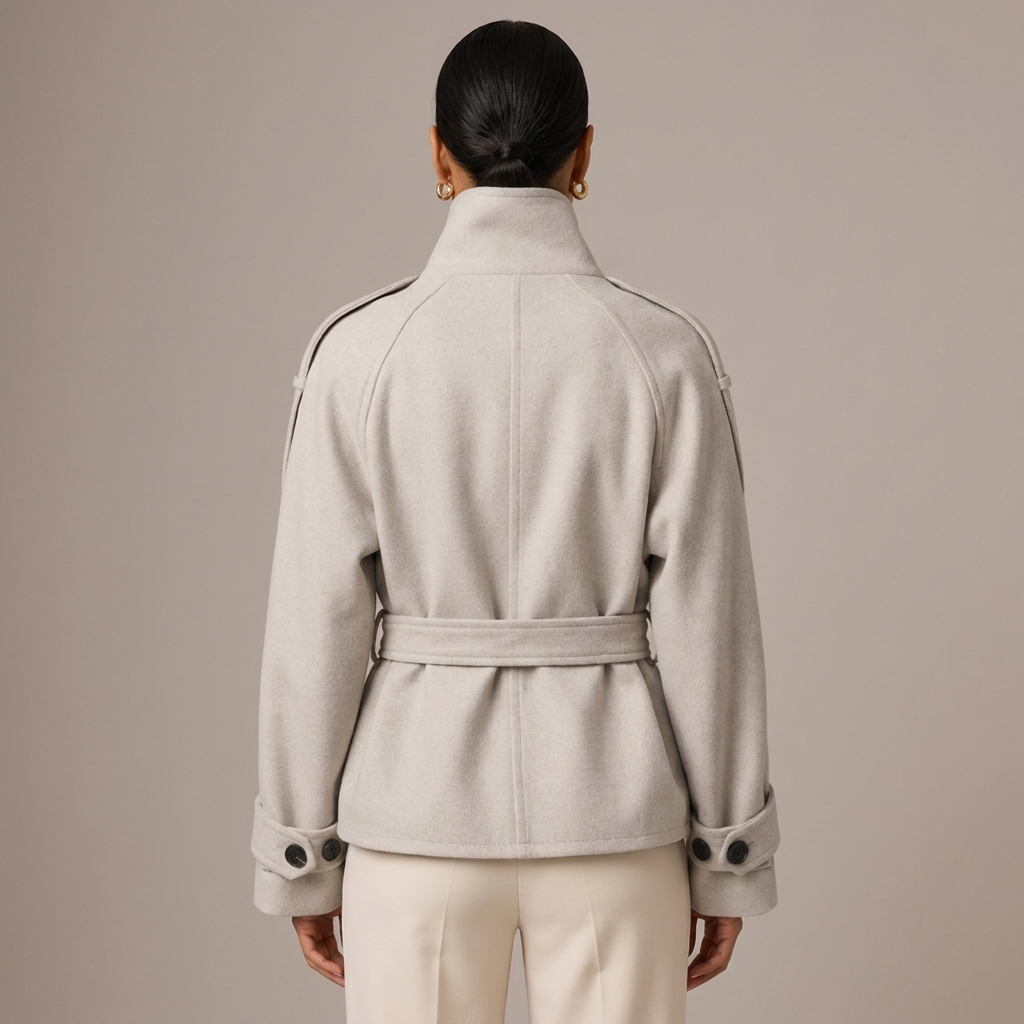 Belted Double-Breasted Pea Coat with High Neck 1