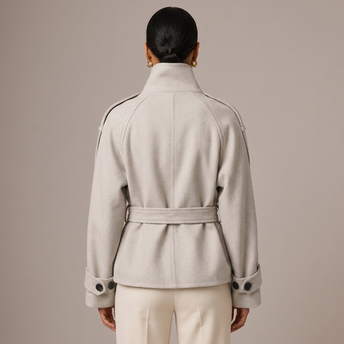Belted Double-Breasted Pea Coat with High Neck 1