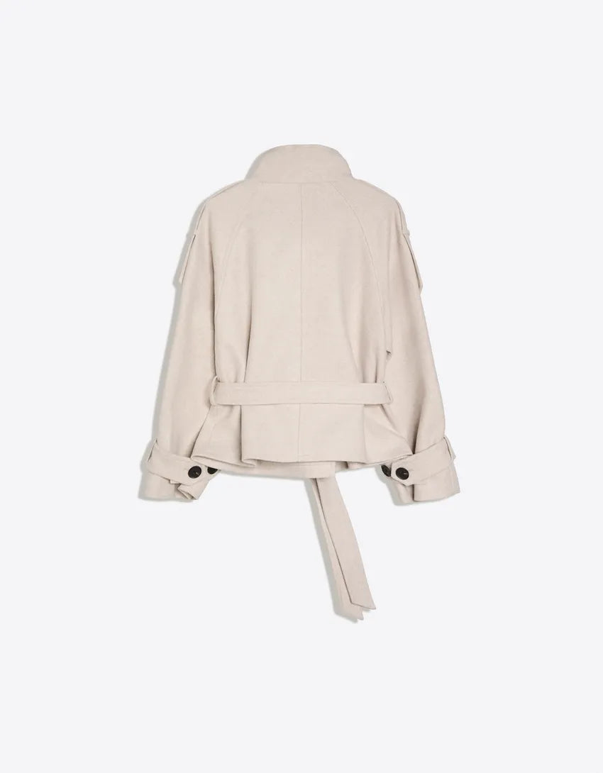 Belted Double-Breasted Pea Coat with High Neck 6