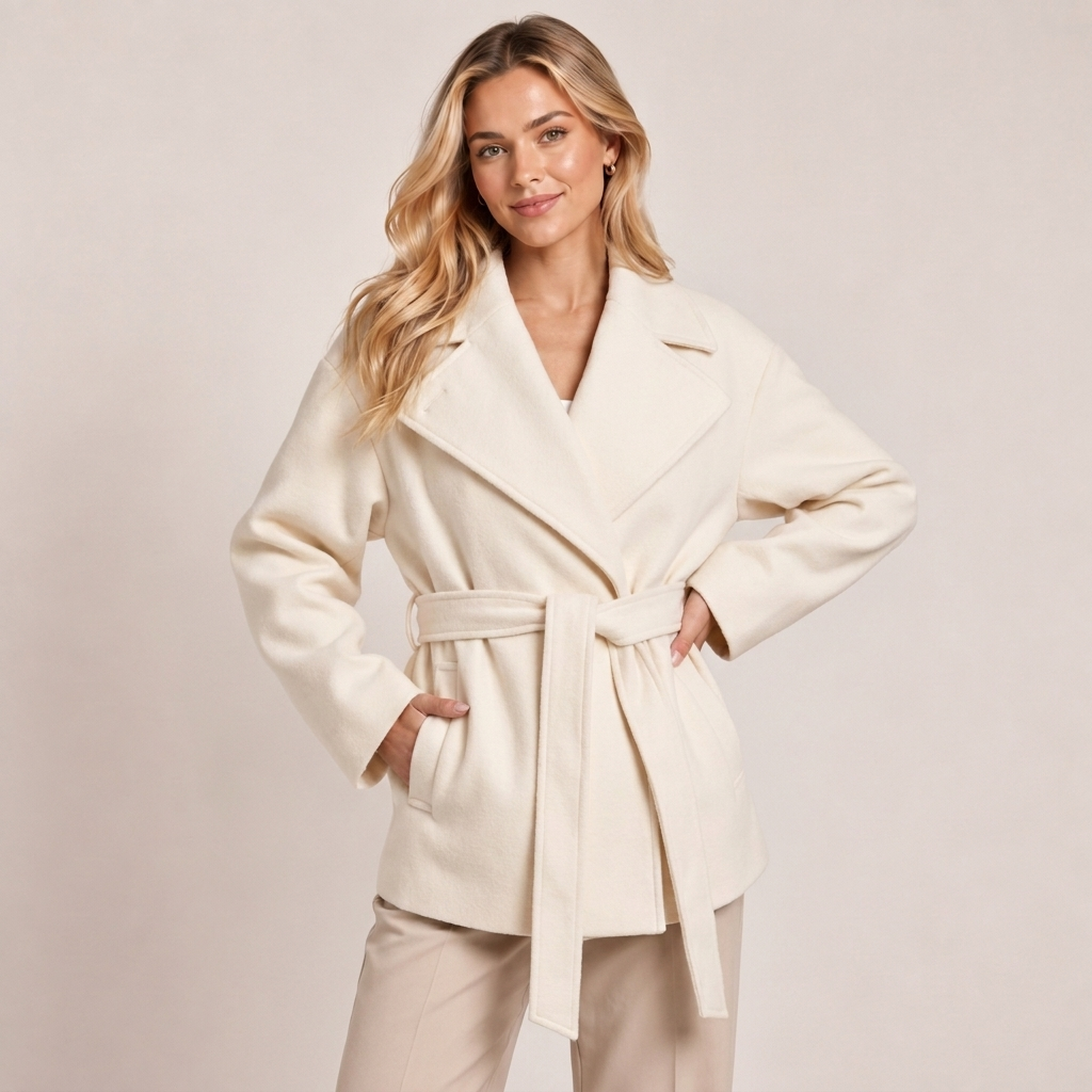 Belted Wool Blend Wrap Coat with Wide Collar 5