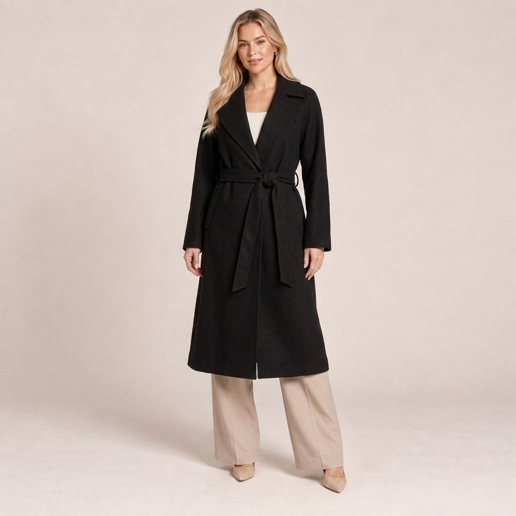 Belted Wool Coat Women Longline Wrap Front 1