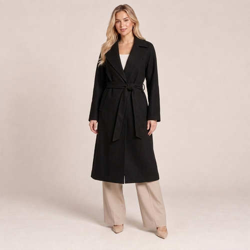 Belted Wool Coat Women Longline Wrap Front 1