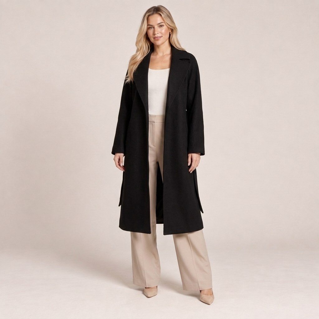 Belted Wool Coat Women Longline Wrap Front 2