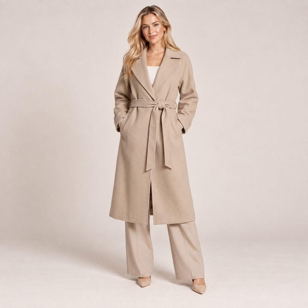 Belted Wool Coat Women Longline Wrap Front 3
