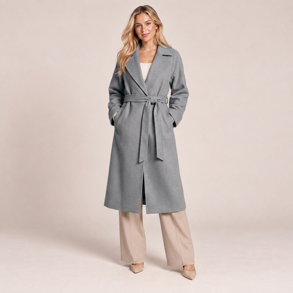Belted Wool Coat Women Longline Wrap Front 4