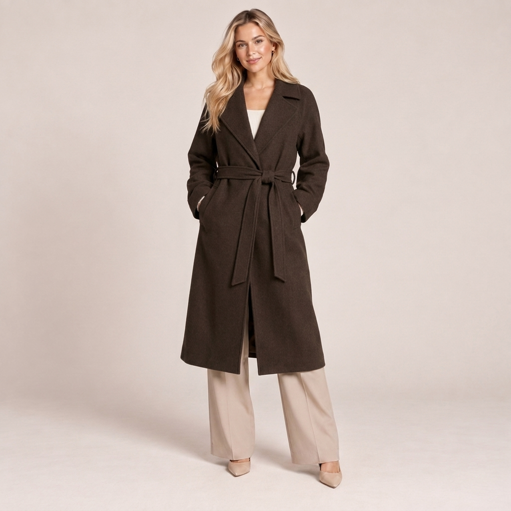 Belted Wool Coat Women Longline Wrap Front 5