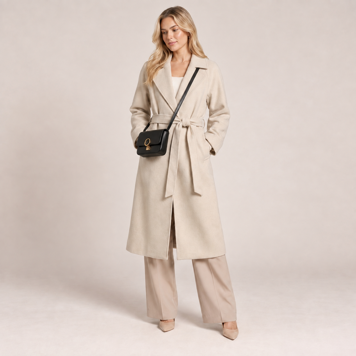 Belted Wool Coat Women Longline Wrap Front 6