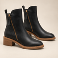 Block Heel Ankle Boots Faux Leather with Side Zip and Non-Slip Sole 0