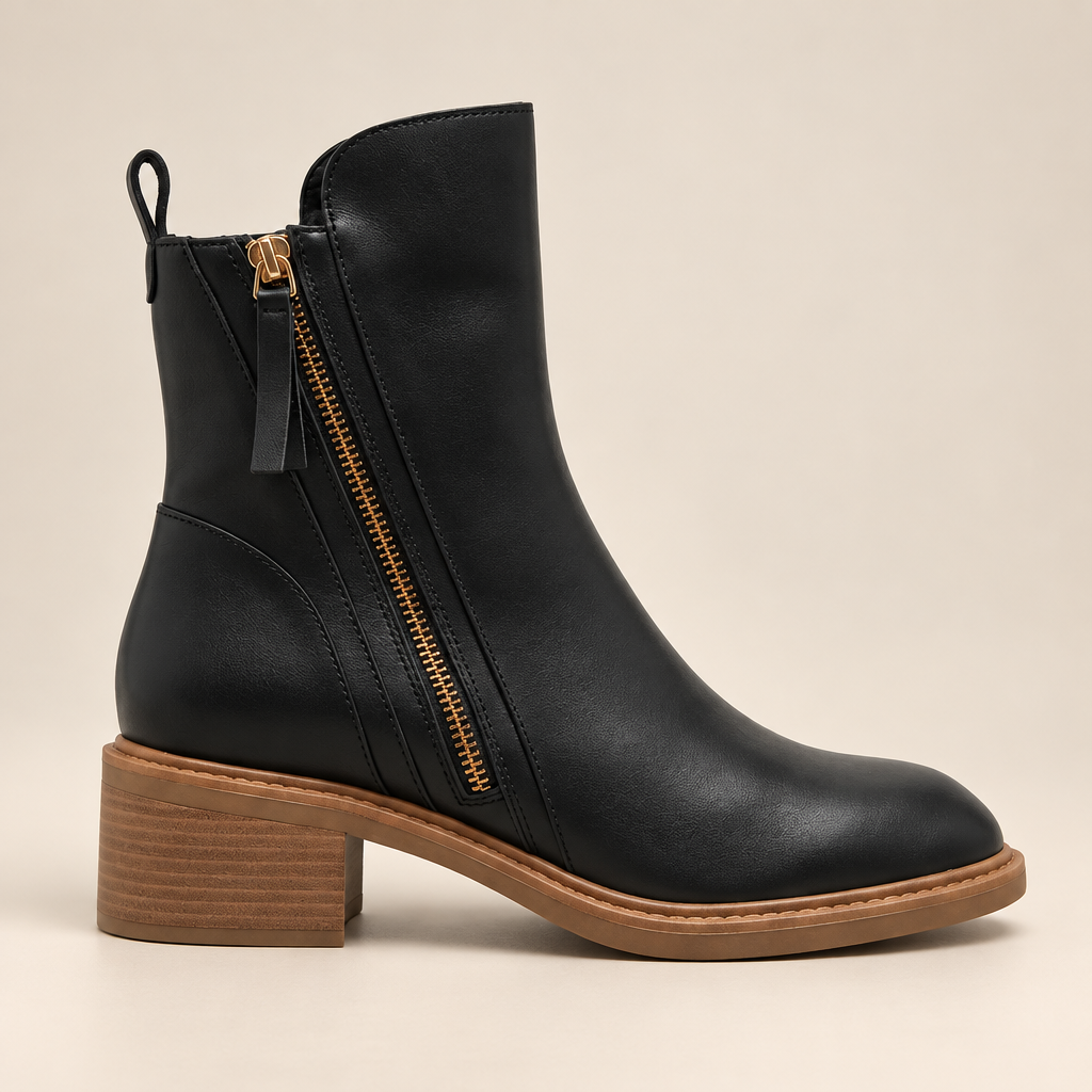 Block Heel Ankle Boots Faux Leather with Side Zip and Non-Slip Sole 2