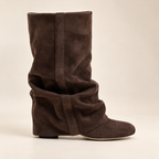 Brown Knee High Boots Slouchy with Hidden Heel in Faux Leather 2
