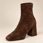 Brown Suede Ankle Boots Square Toe Block Heel with Back Zip 2