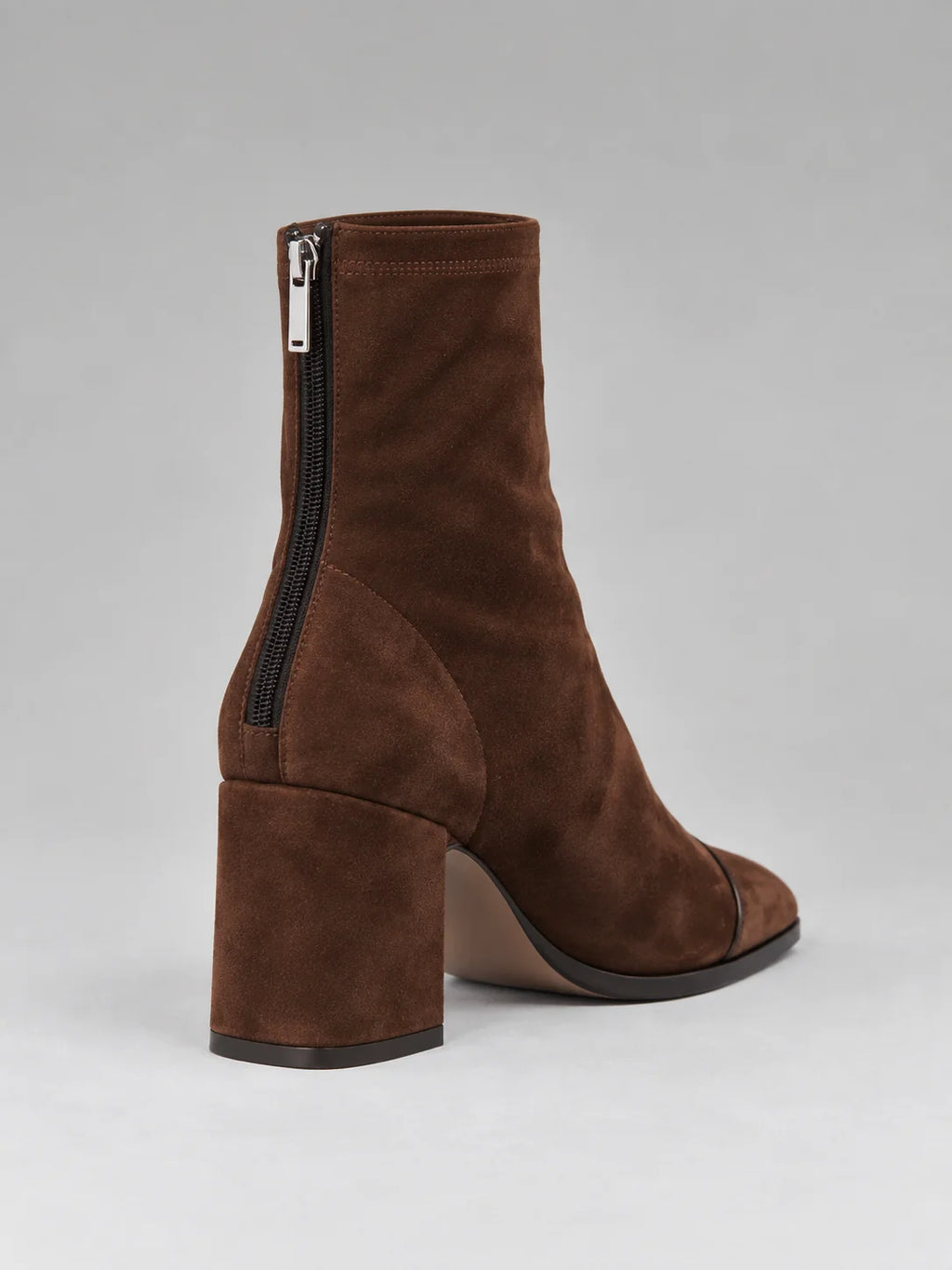 Brown Suede Ankle Boots Square Toe Block Heel with Back Zip 3