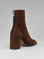 Brown Suede Ankle Boots Square Toe Block Heel with Back Zip 3
