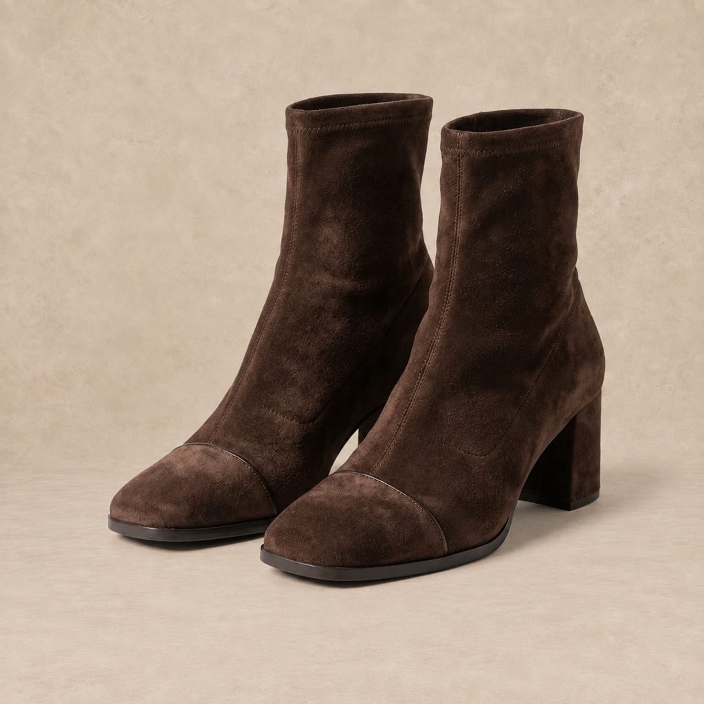 Brown Suede Ankle Boots with Block Heel 0