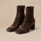Brown Suede Ankle Boots with Block Heel 0