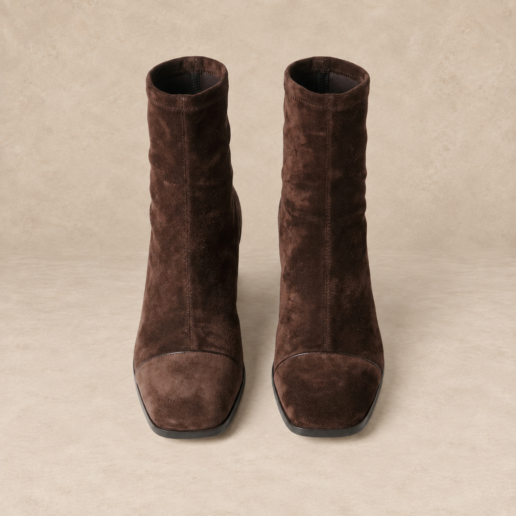 Brown Suede Ankle Boots with Block Heel 1
