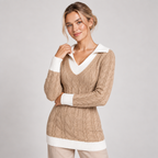 Cable Knit Jumper Women Collared Contrast Trim 1