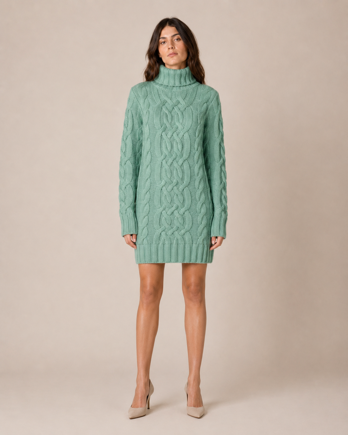 Cable Knit Long Sleeve Mini Dress with High Neck 10
