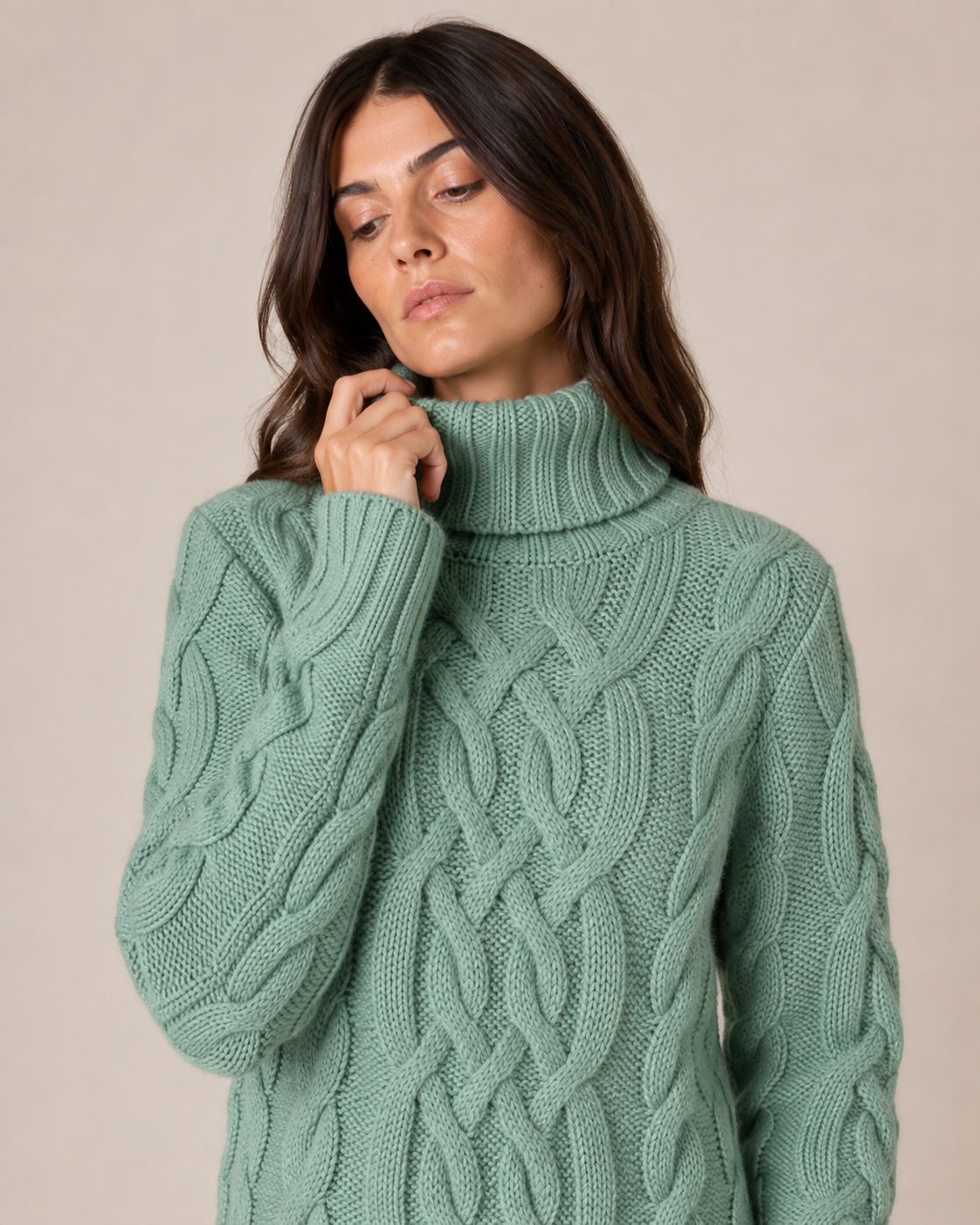 Cable Knit Long Sleeve Mini Dress with High Neck 9