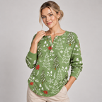 Christmas Jumper with Button Detail Relaxed Fit Crew Neck 1