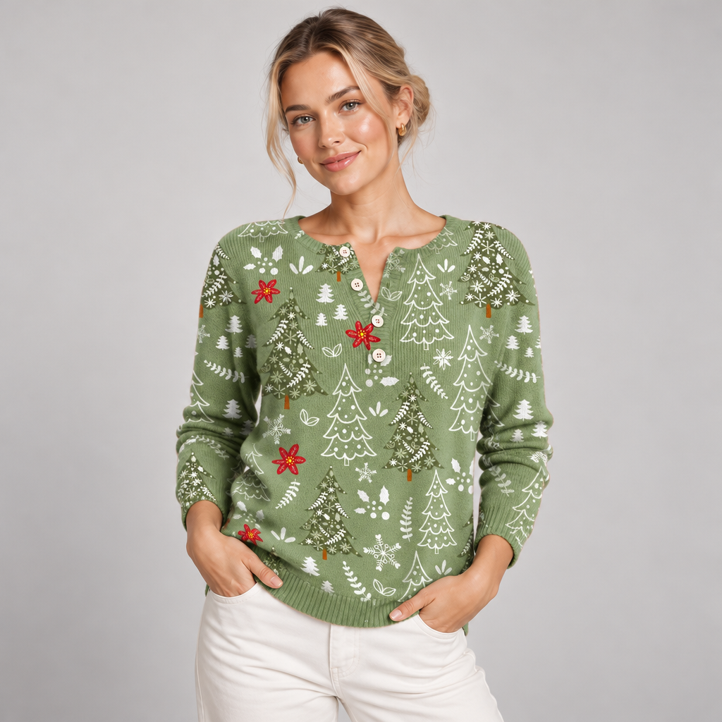 Christmas Jumper with Button Detail Relaxed Fit Crew Neck 2