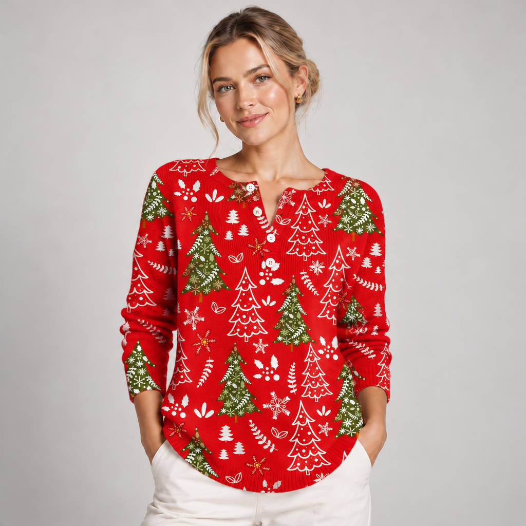 Christmas Jumper with Button Detail Relaxed Fit Crew Neck 3
