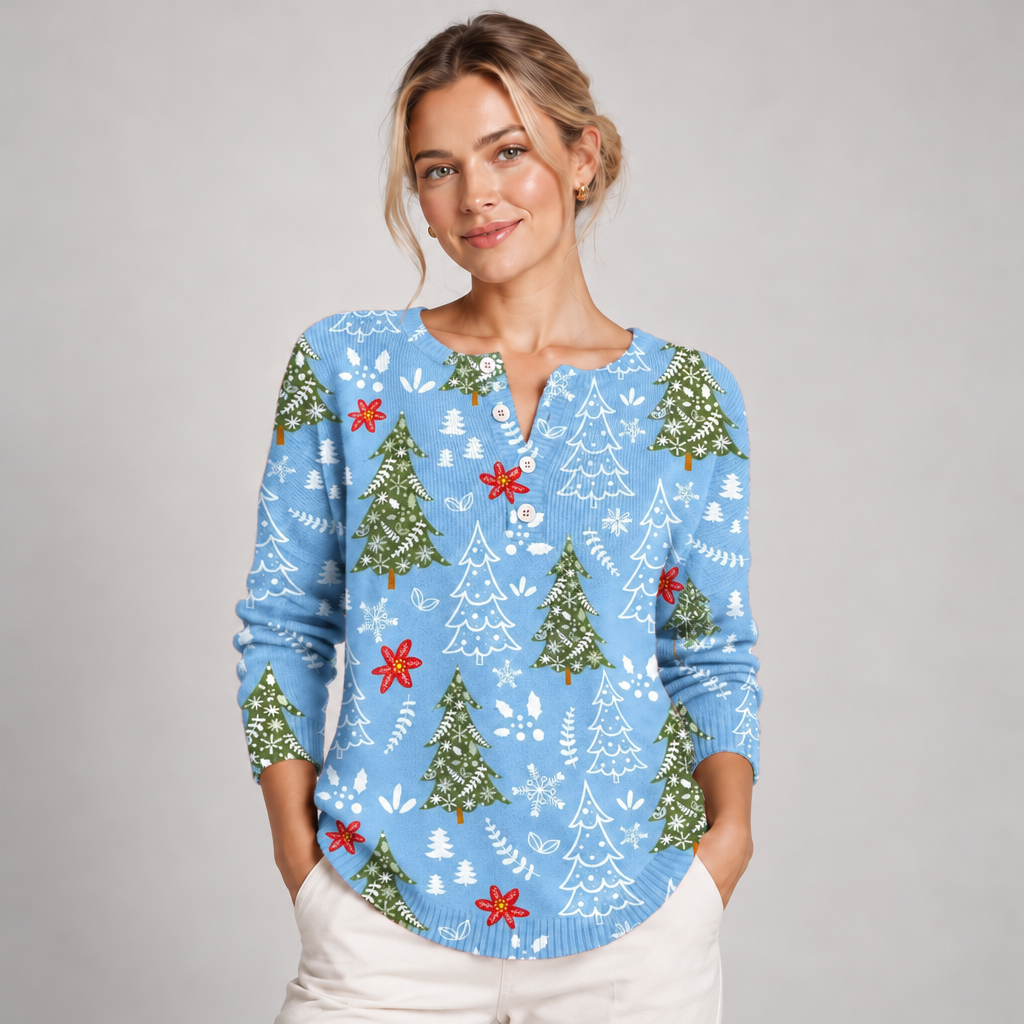Christmas Jumper with Button Detail Relaxed Fit Crew Neck 4