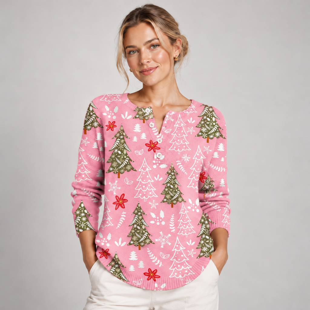 Christmas Jumper with Button Detail Relaxed Fit Crew Neck 5