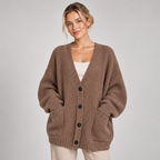 Chunky Knit Cardigan Women Oversized V Neck Button Front Pockets 0