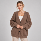 Chunky Knit Cardigan Women Oversized V Neck Button Front Pockets 1