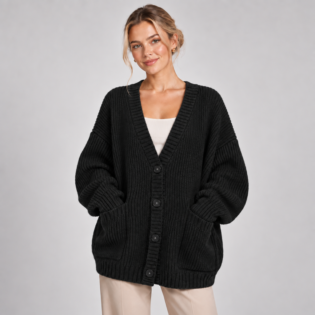 Chunky Knit Cardigan Women Oversized V Neck Button Front Pockets 4