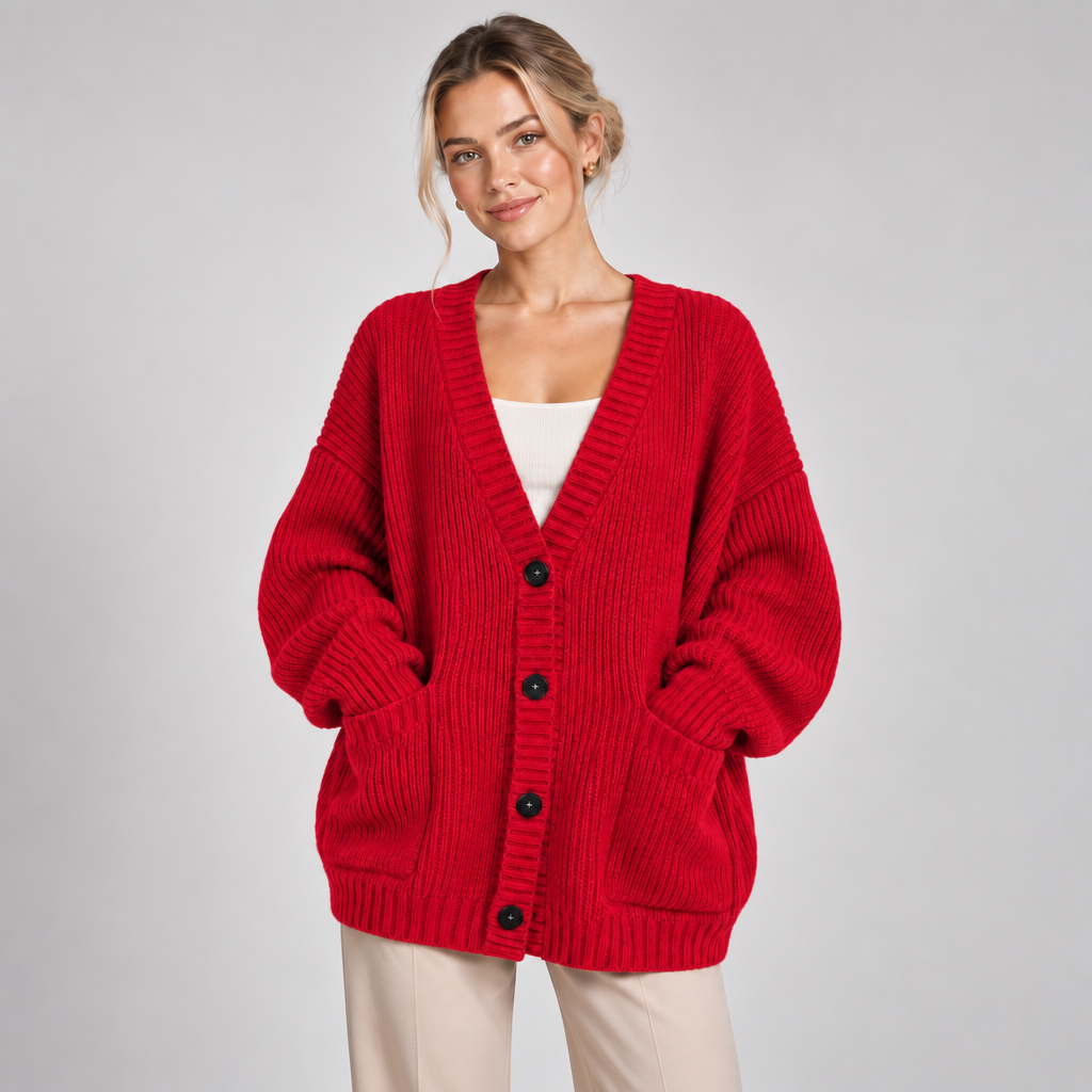 Chunky Knit Cardigan Women Oversized V Neck Button Front Pockets 5