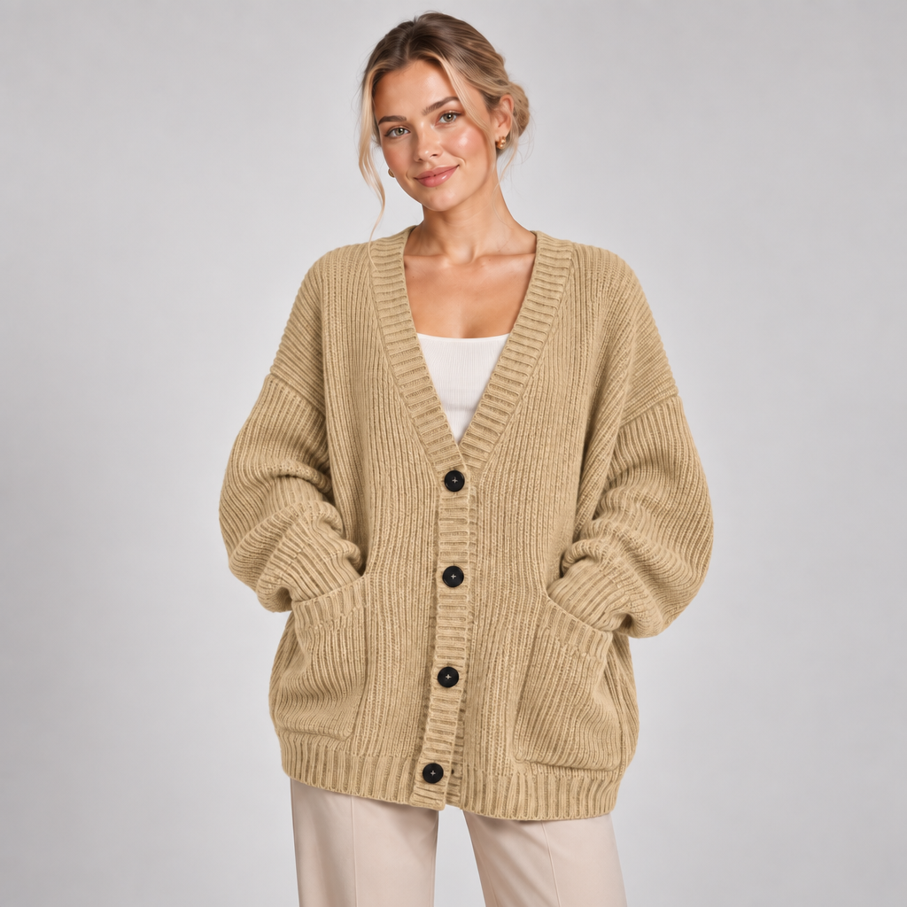Chunky Knit Cardigan Women Oversized V Neck Button Front Pockets 6