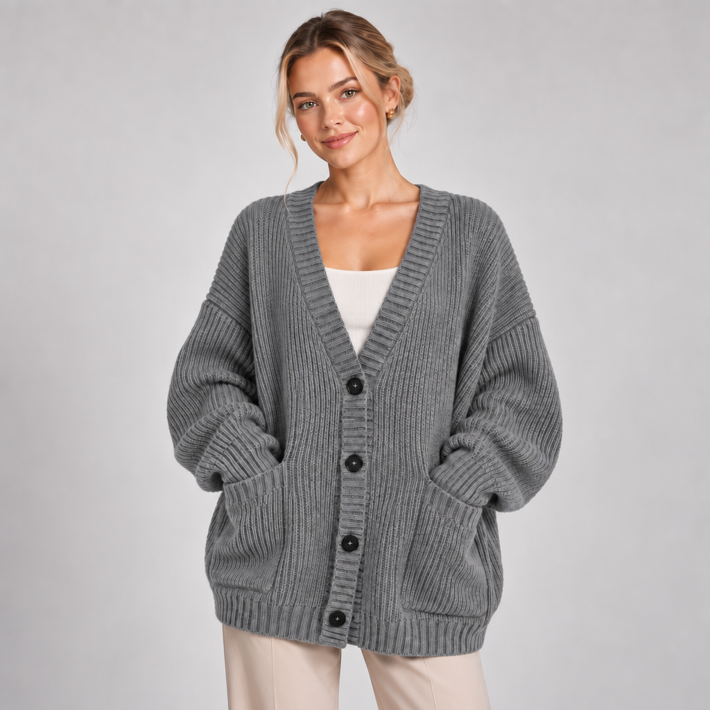 Chunky Knit Cardigan Women Oversized V Neck Button Front Pockets 7