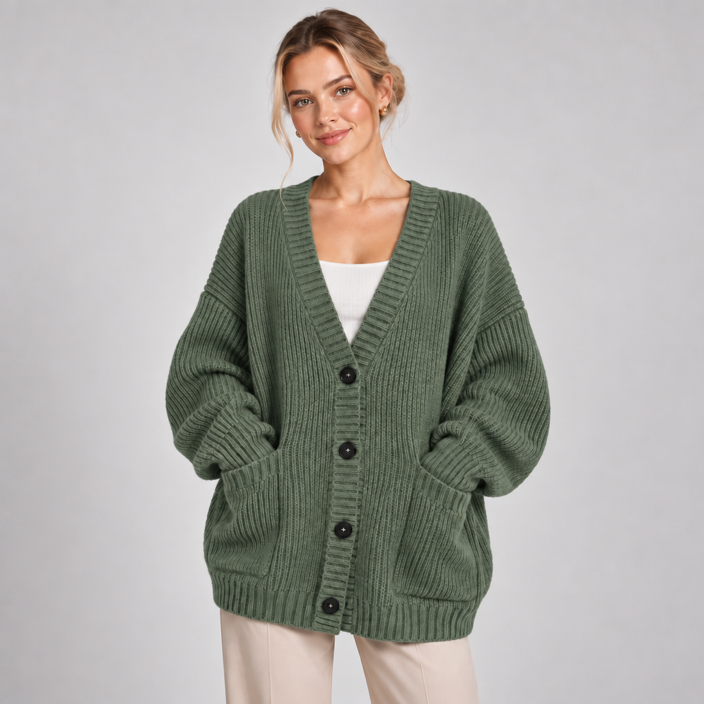 Chunky Knit Cardigan Women Oversized V Neck Button Front Pockets 8
