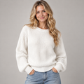 Chunky Knit Jumper Women Balloon Sleeve Crew Neck Cotton Blend 1