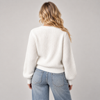Chunky Knit Jumper Women Balloon Sleeve Crew Neck Cotton Blend 4