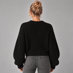 Chunky Knit Jumper Women Oversized Sleeves Crew Neck Wool Blend 1