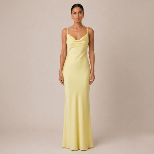 Cowl Neck Maxi Dress Backless in Satin for Formal Evening Wear 0