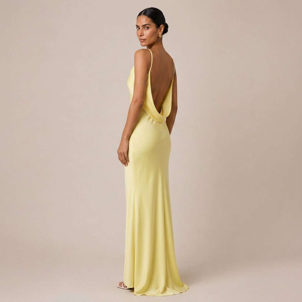 Cowl Neck Maxi Dress Backless in Satin for Formal Evening Wear 1