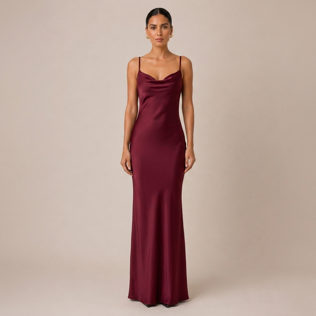 Cowl Neck Maxi Dress Backless in Satin for Formal Evening Wear 2