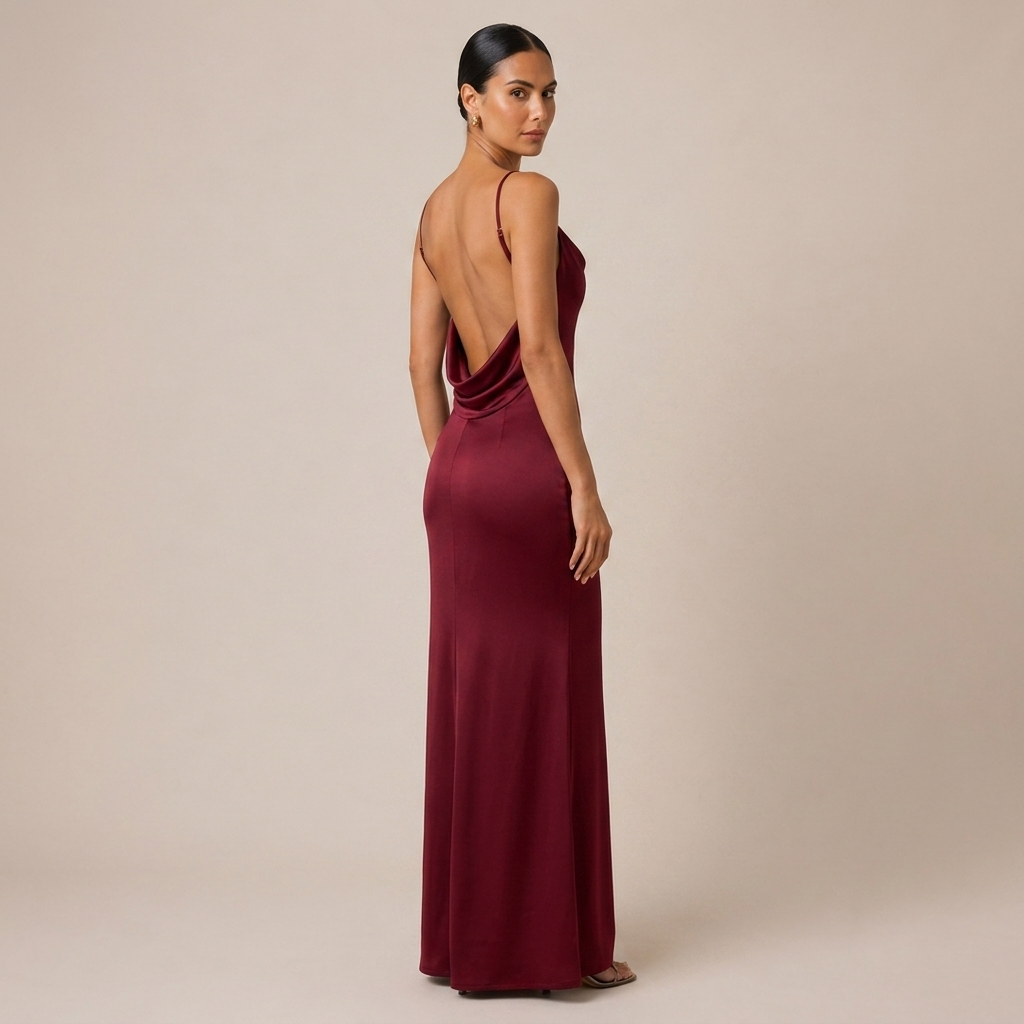 Cowl Neck Maxi Dress Backless in Satin for Formal Evening Wear 3