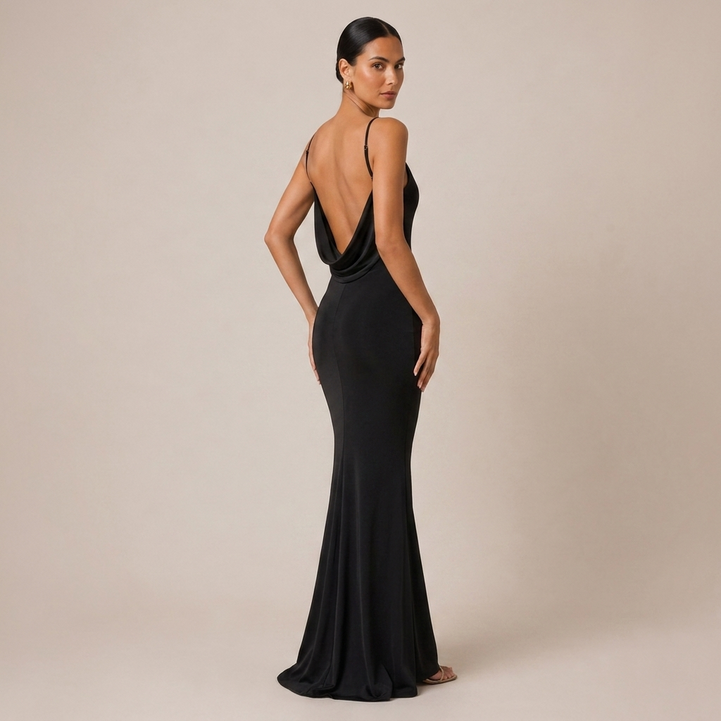 Cowl Neck Maxi Dress Backless in Satin for Formal Evening Wear 5