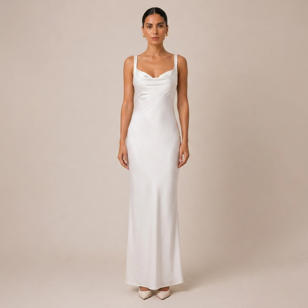 Cowl Neck Maxi Dress Backless in Satin for Formal Evening Wear 6