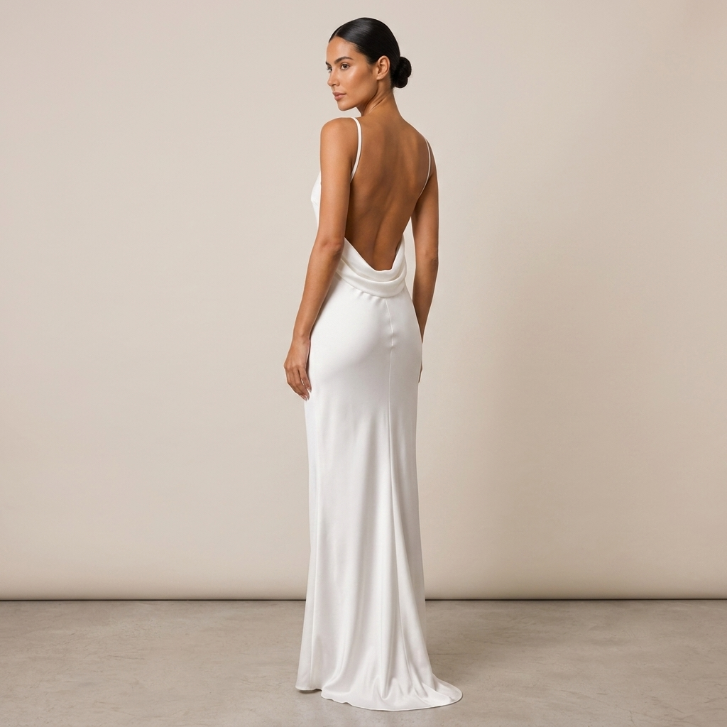 Cowl Neck Maxi Dress Backless in Satin for Formal Evening Wear 7