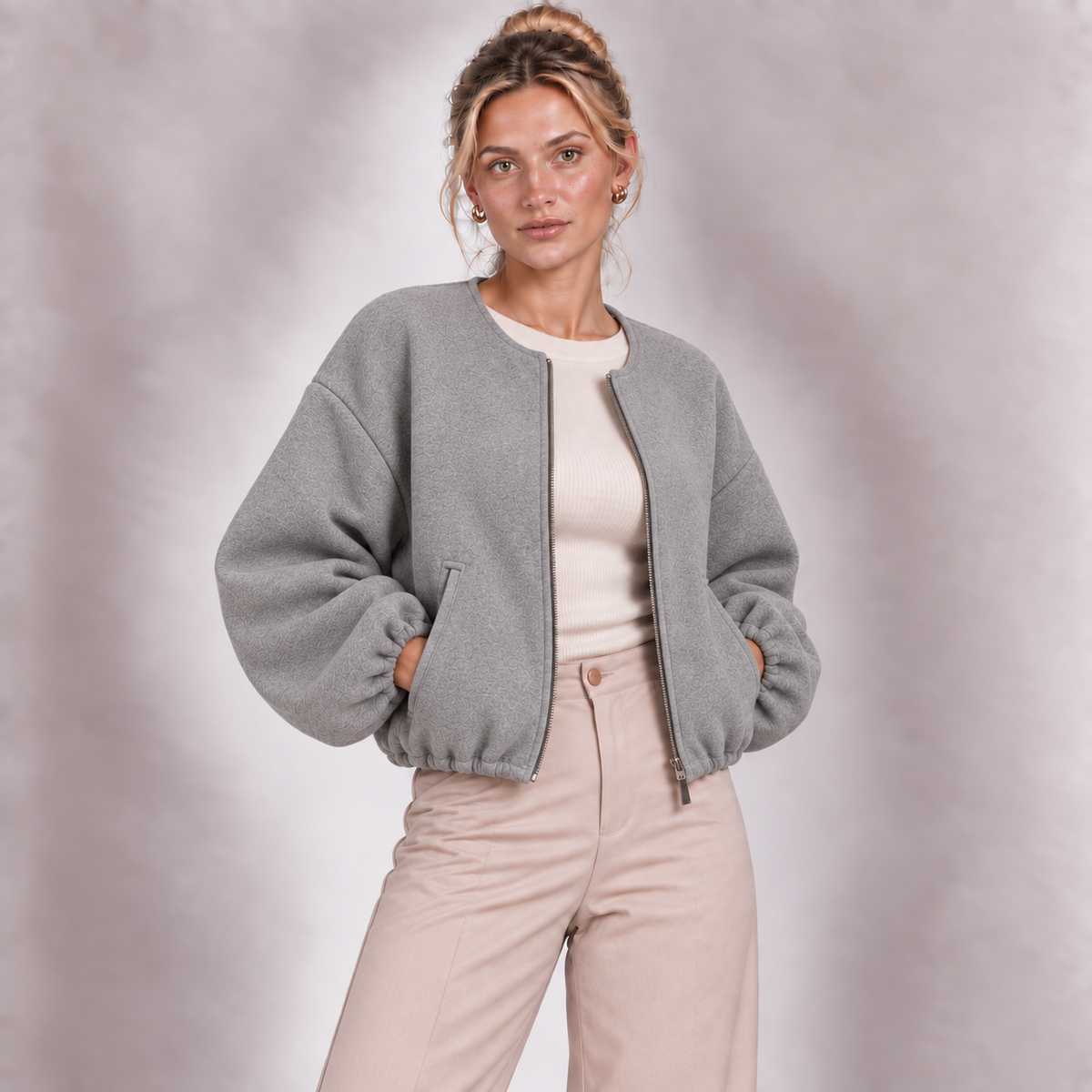 Cropped Bomber Jacket Women Zip Up Lightweight Fleece 3