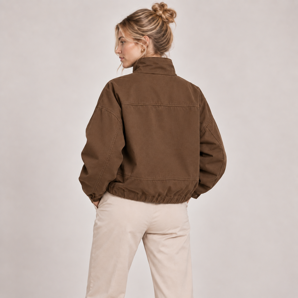 Cropped Bomber Jacket with High Neck and Oversized Fit 1